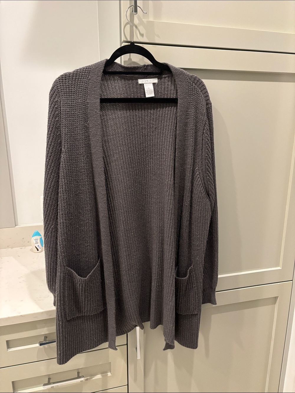 Design History Open-Front Knit Cardigan in Gray